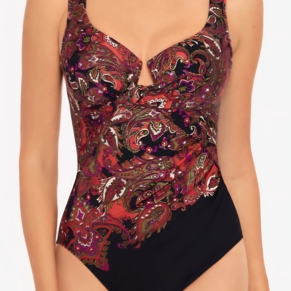Miraclesuit Red and Black One Piece Swimsuit with Sweetheart Neckline
